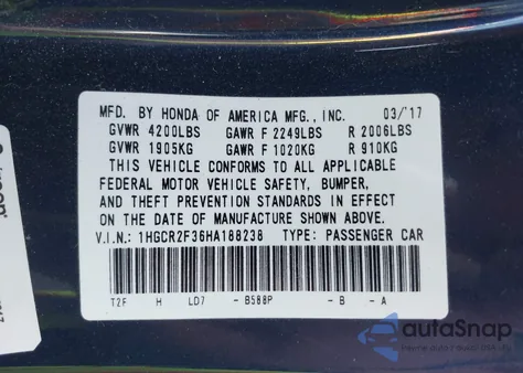 2017 Honda Accord Lx from USA, damaged, VIN 1HGCR2F36HA188238